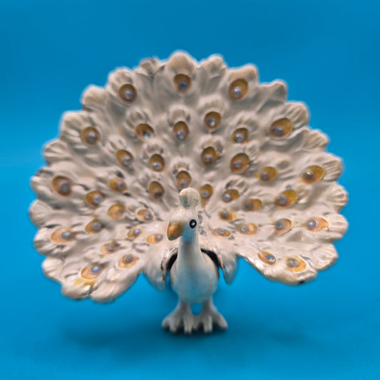 Elegante Vintage Brosche Pfau in Weiß mit Strass-Akzenten