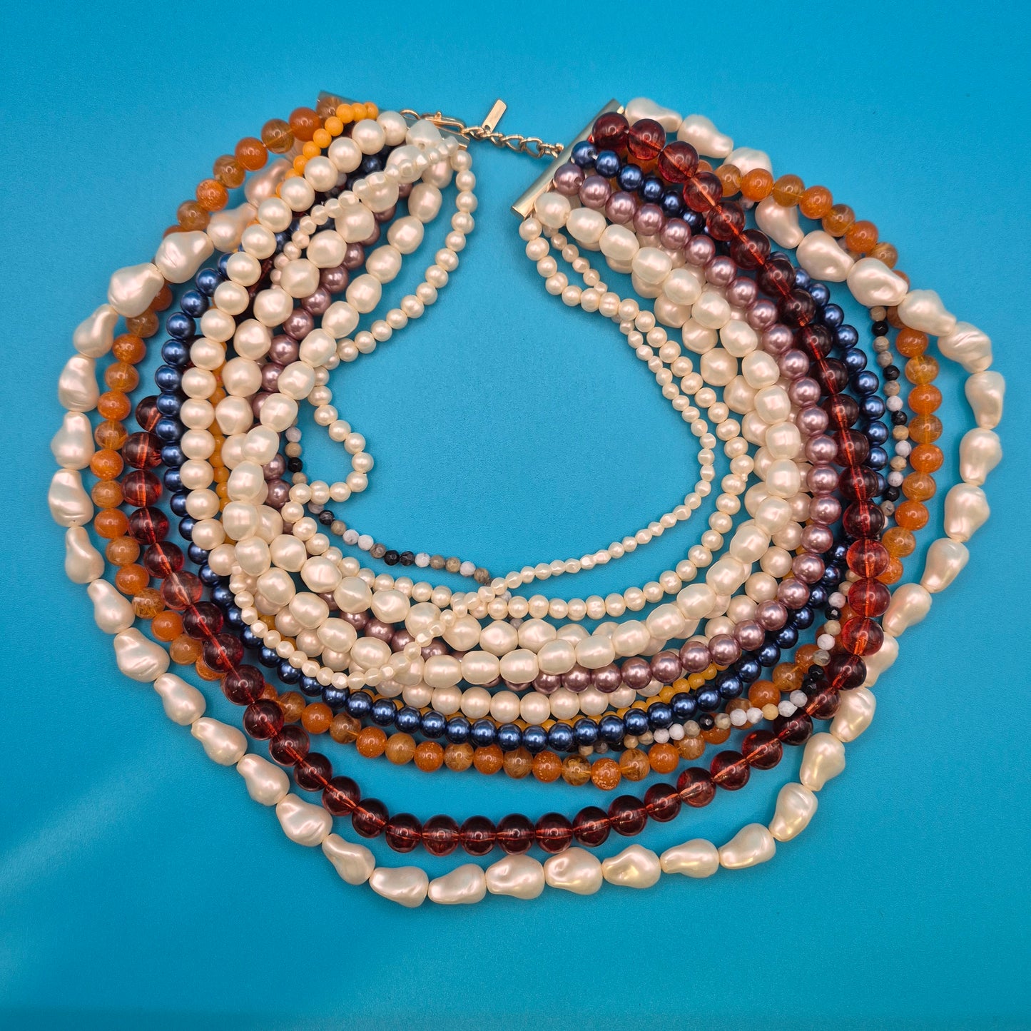 Vintage Statement Mehrreihige Perlenkette Bunt Mix
