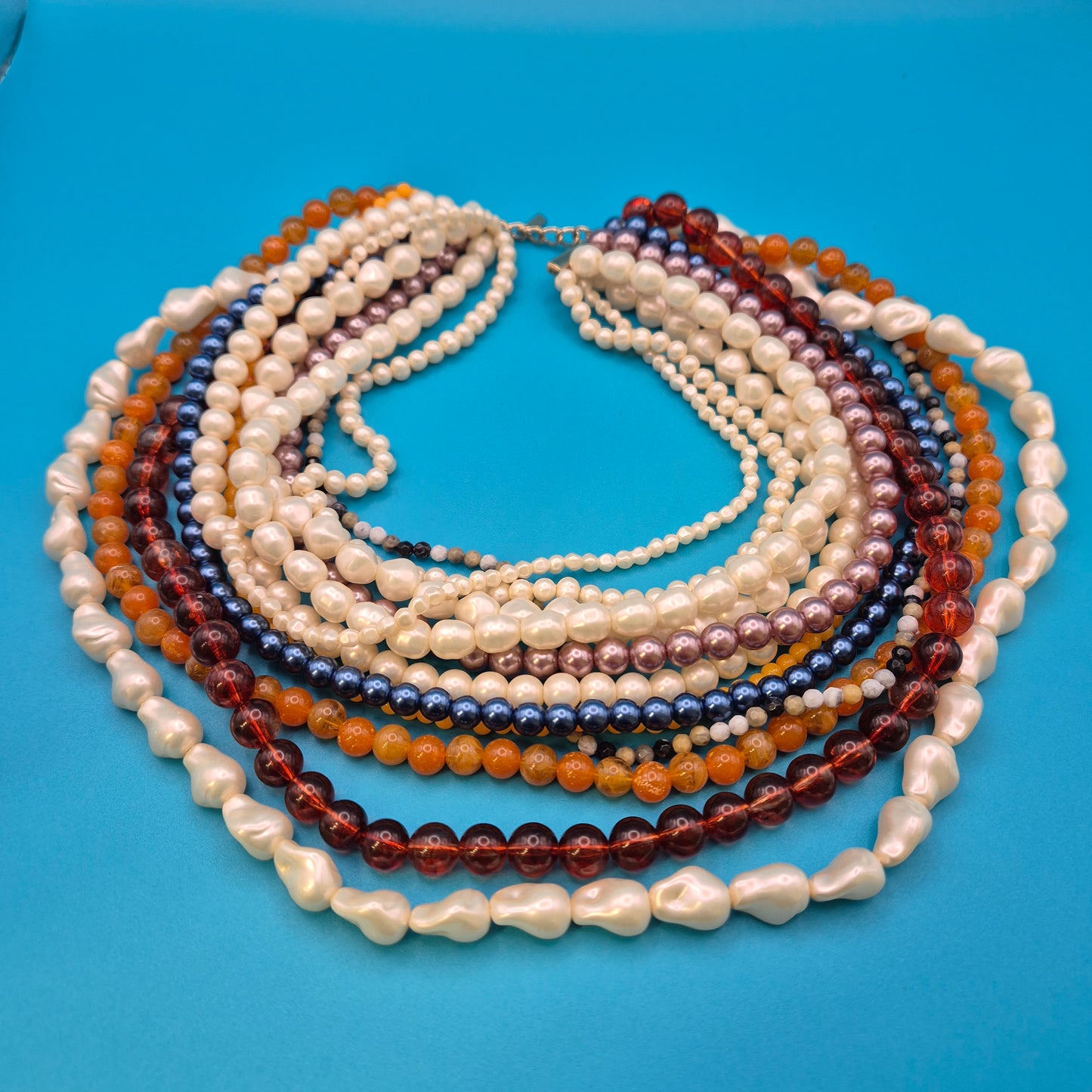 Vintage Statement Mehrreihige Perlenkette Bunt Mix