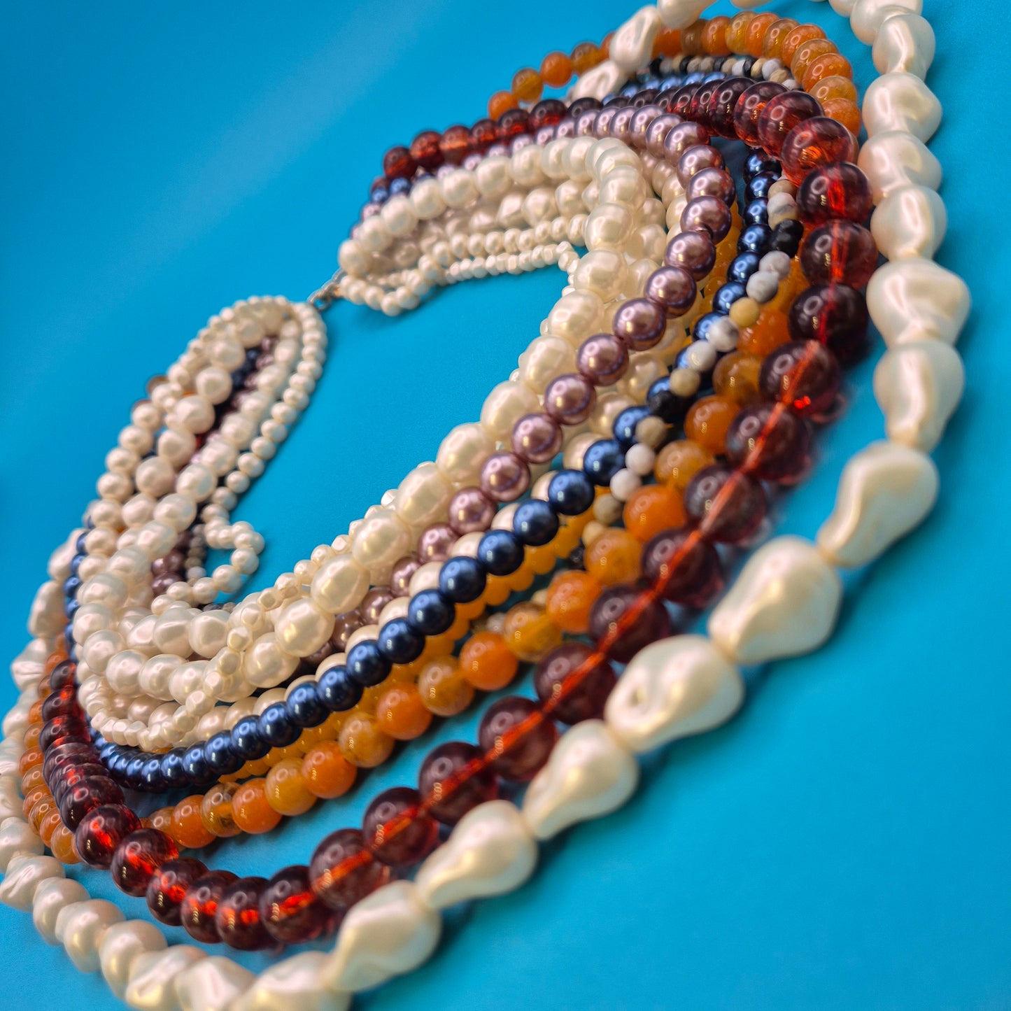 Vintage Statement Mehrreihige Perlenkette Bunt Mix