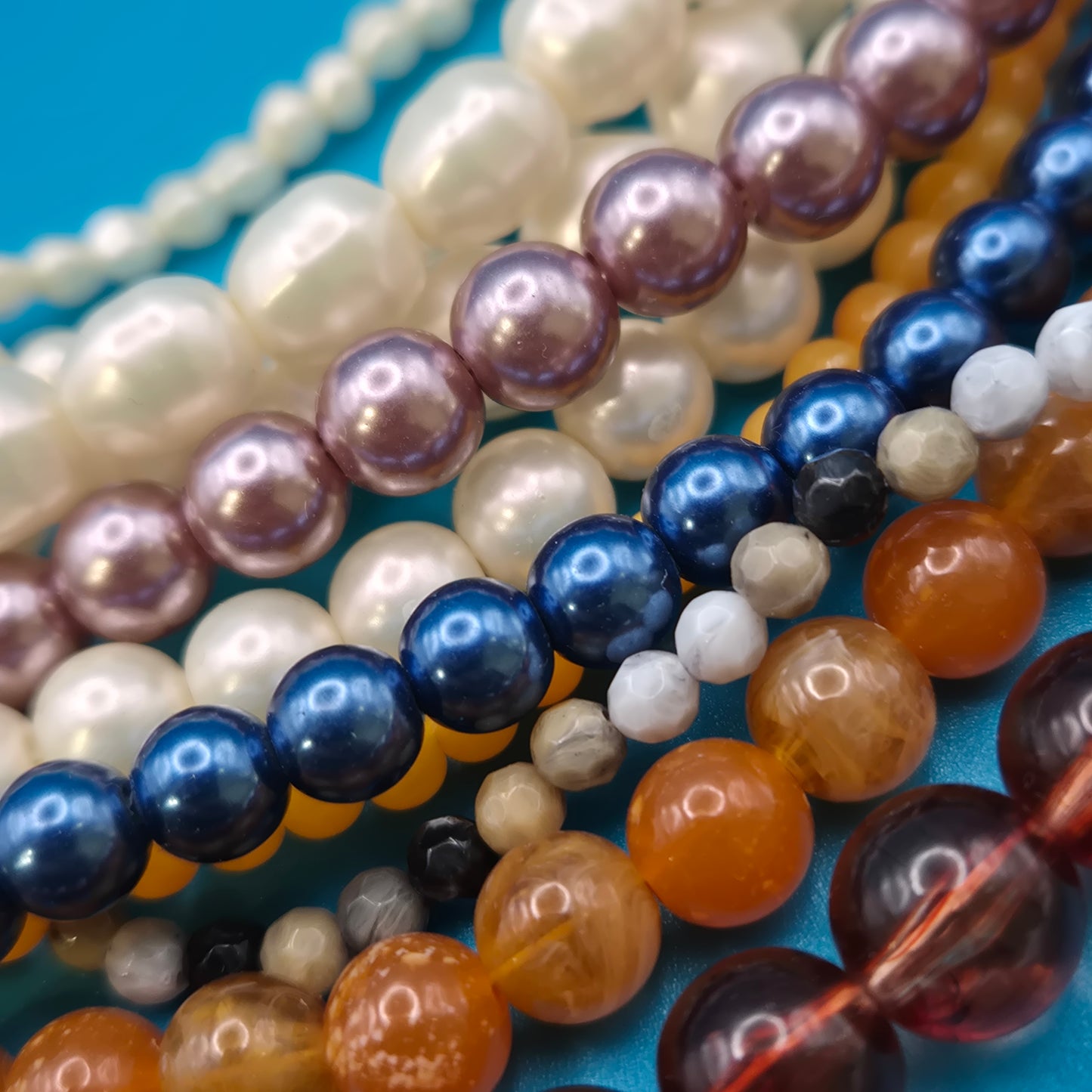 Vintage Statement Mehrreihige Perlenkette Bunt Mix