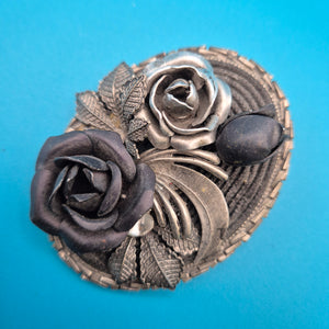 Vintage Statement-Brosche mit Rosen-Motiv und Strass-Akzent