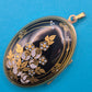 Vintage Medaillon Anhänger schwarz-gold Art Déco Design floral