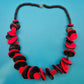 Vintage Statement-Kette Holz Scheiben Rot Schwarz Geometric Design