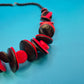 Vintage Statement-Kette Holz Scheiben Rot Schwarz Geometric Design