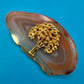 Vintage Achat-Brosche Goldfarben Baum-Design Naturstein Unikat