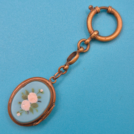 Antiker Medaillon-Anhänger mit floralem Emaille-Inlay und Federring