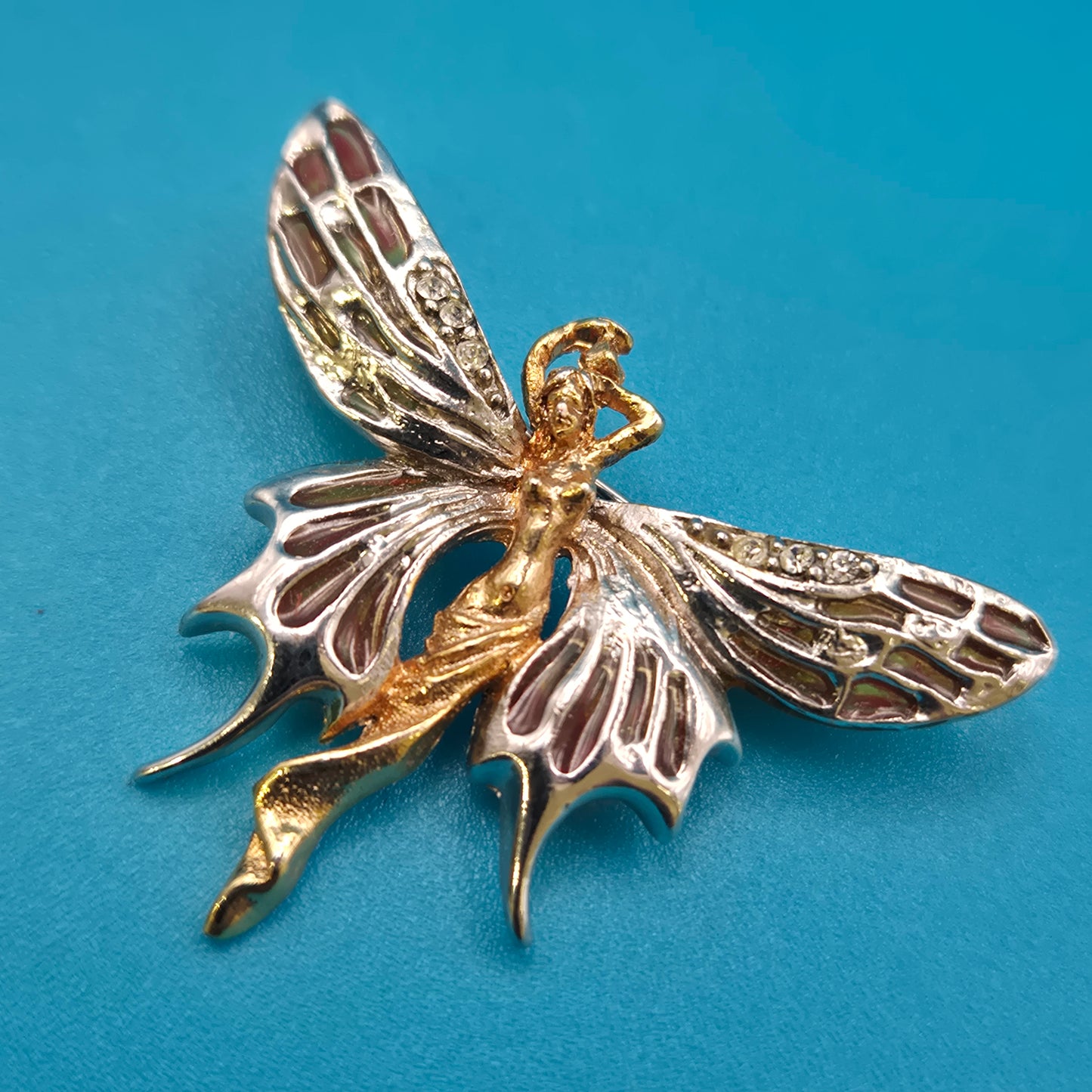 Vintage Fee Brosche mit Strasssteinen und goldfarbenen Akzenten