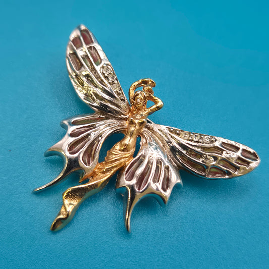 Vintage Fee Brosche mit Strasssteinen und goldfarbenen Akzenten