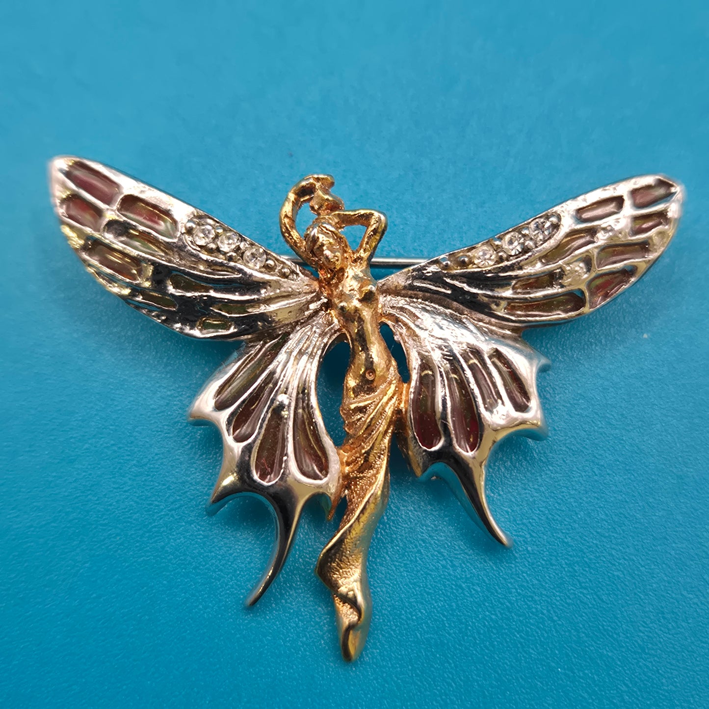 Vintage Fee Brosche mit Strasssteinen und goldfarbenen Akzenten