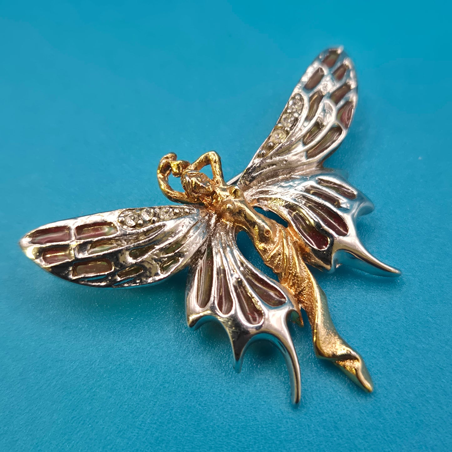 Vintage Fee Brosche mit Strasssteinen und goldfarbenen Akzenten