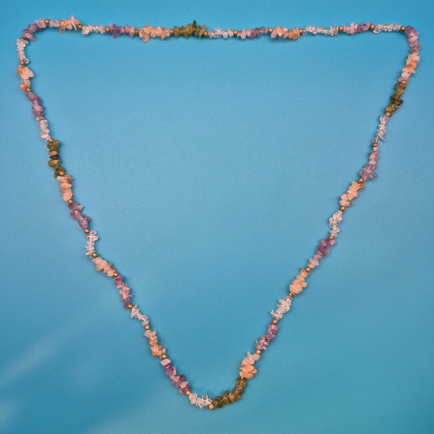 Vintage Splitterstein-Kette mit Amethyst, Rosenquarz & Peridot