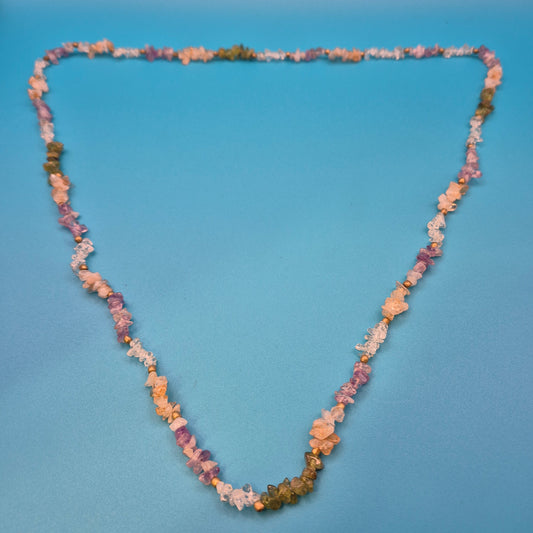 Vintage Splitterstein-Kette mit Amethyst, Rosenquarz & Peridot