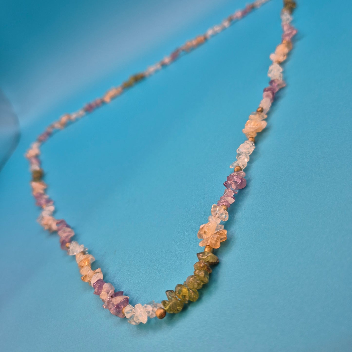 Vintage Splitterstein-Kette mit Amethyst, Rosenquarz & Peridot