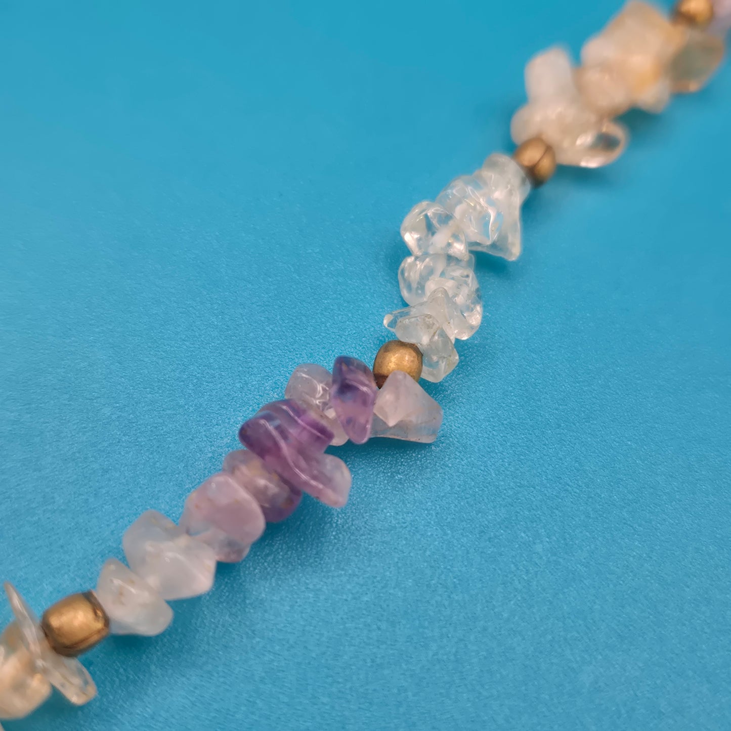 Vintage Splitterstein-Kette mit Amethyst, Rosenquarz & Peridot
