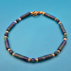 Vintage Azurit-Malachit Perlenarmband mit Goldakzenten