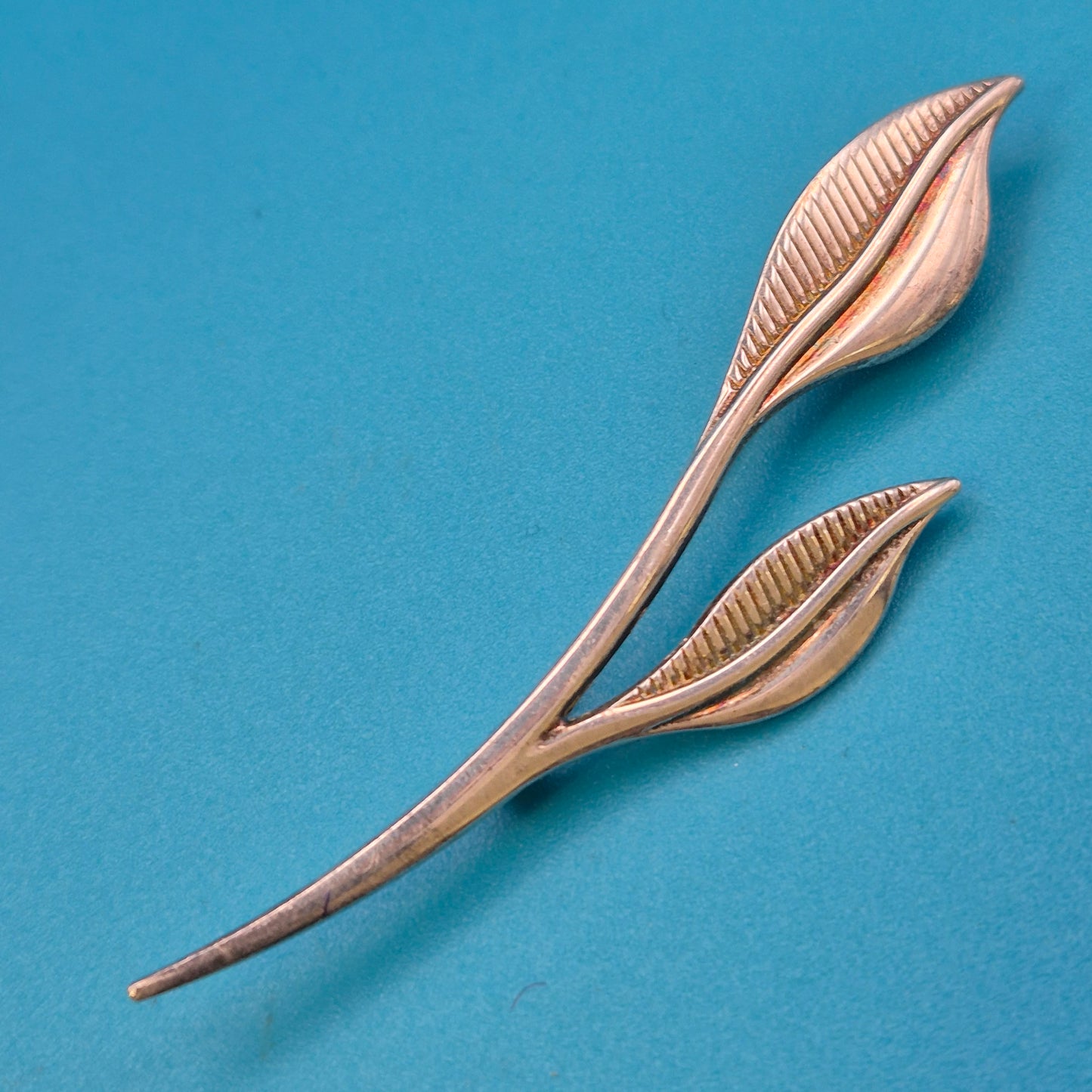 Elegante Vintage Brosche Zweig mit zwei Blättern silberfarben