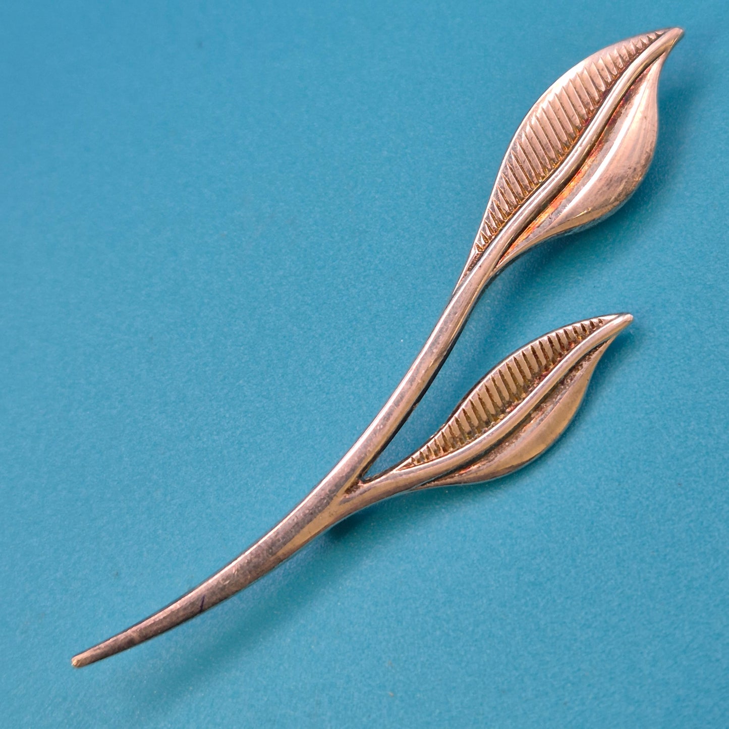 Elegante Vintage Brosche Zweig mit zwei Blättern silberfarben