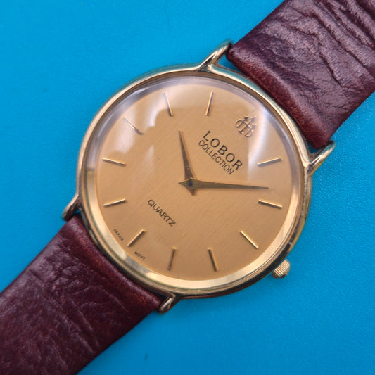 Elegante Lobor Collection Vintage Quartz Uhr Goldfarben mit Lederarmband