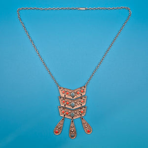 Vintage Statement-Kette im Ethno-Stil mit Korallen- und Türkis-Akzenten
