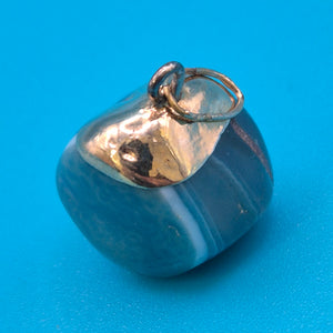Vintage Achat Anhänger mit Gold-Element in Blau-Grau
