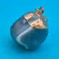 Vintage Achat Anhänger mit Gold-Element in Blau-Grau