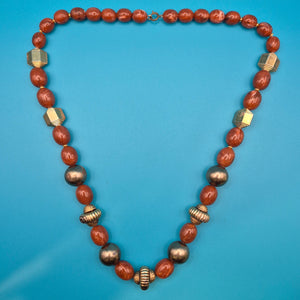 Vintage Statement-Kette mit braunen Glanzperlen und goldenen Akzenten
