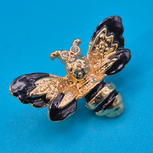 Vintage Emaille-Brosche Biene mit Strass-Akzenten Goldfarben