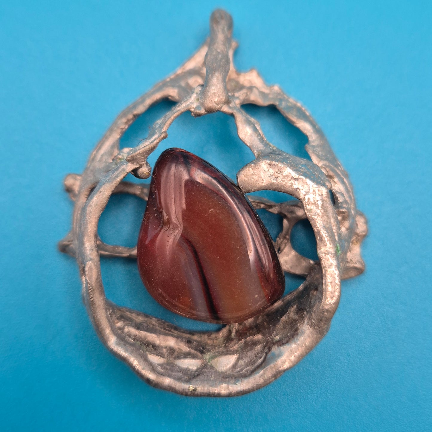 Vintage Brutalistisches Statement-Brosche mit braunem Edelstein