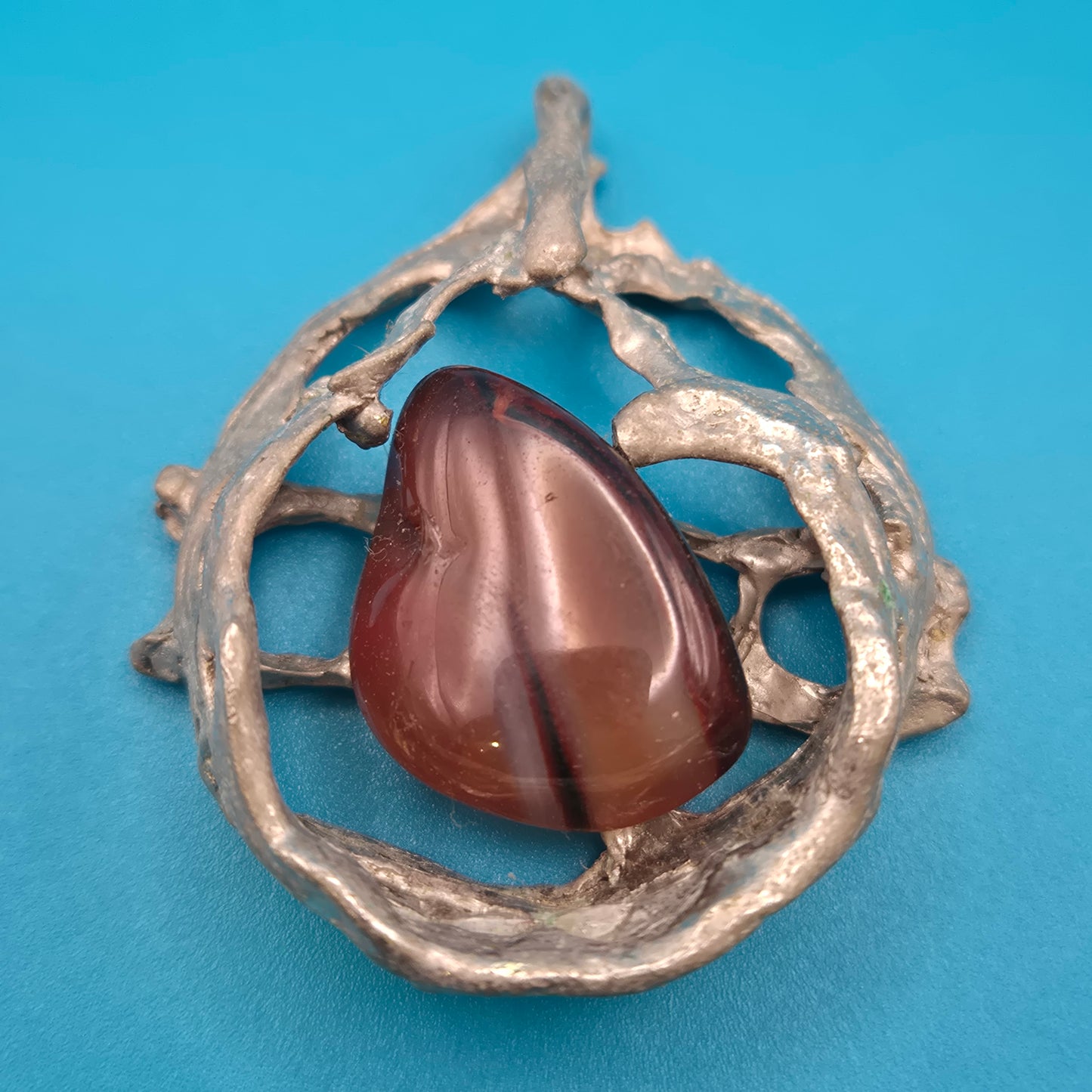 Vintage Brutalistisches Statement-Brosche mit braunem Edelstein