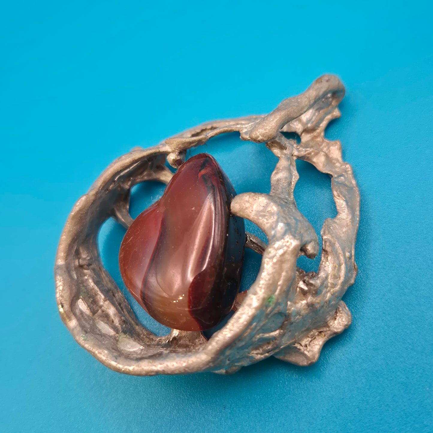 Vintage Brutalistisches Statement-Brosche mit braunem Edelstein