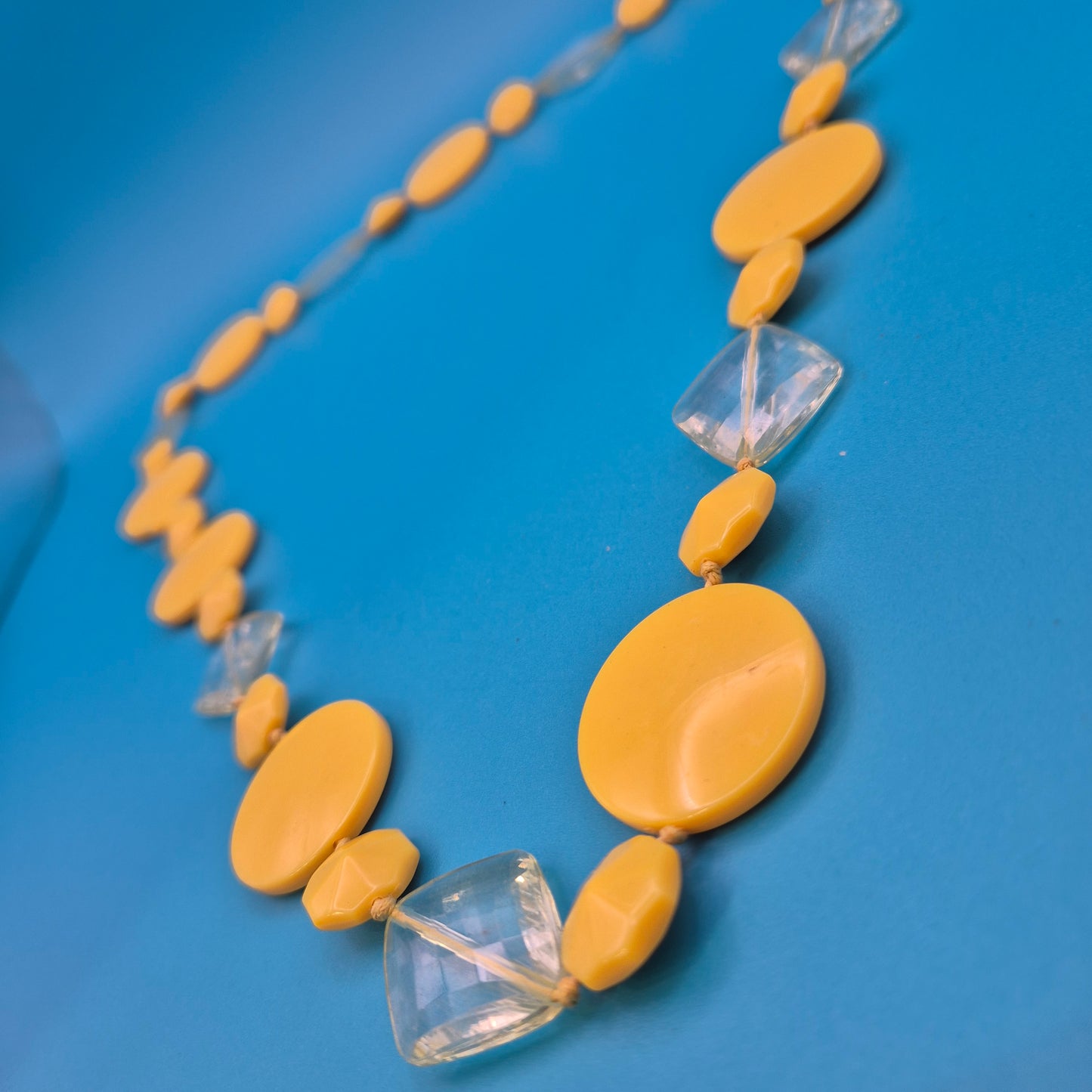 Vintage Statement Kette Gelb Transparente Elemente Modeschmuck