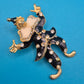 Vintage Clown-Brosche in Schwarz-Weiß mit Strass-Besatz und Gold-Finish