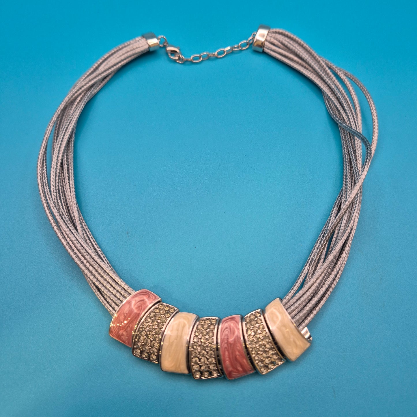 Vintage Statement-Kette mit Emaille-Elementen und Strasssteinen