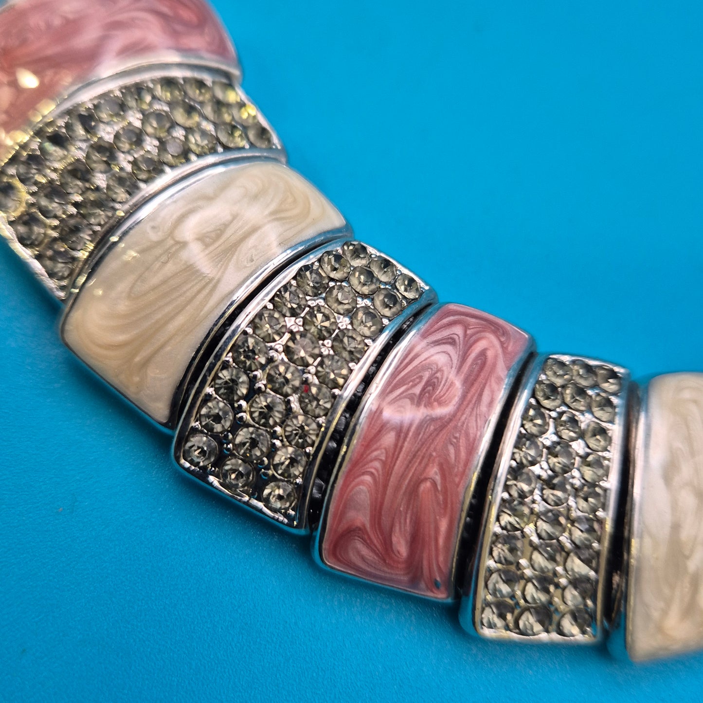 Vintage Statement-Kette mit Emaille-Elementen und Strasssteinen