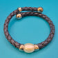 Blaues Lederarmband mit Perlen-Element und silberfarbenen Akzenten