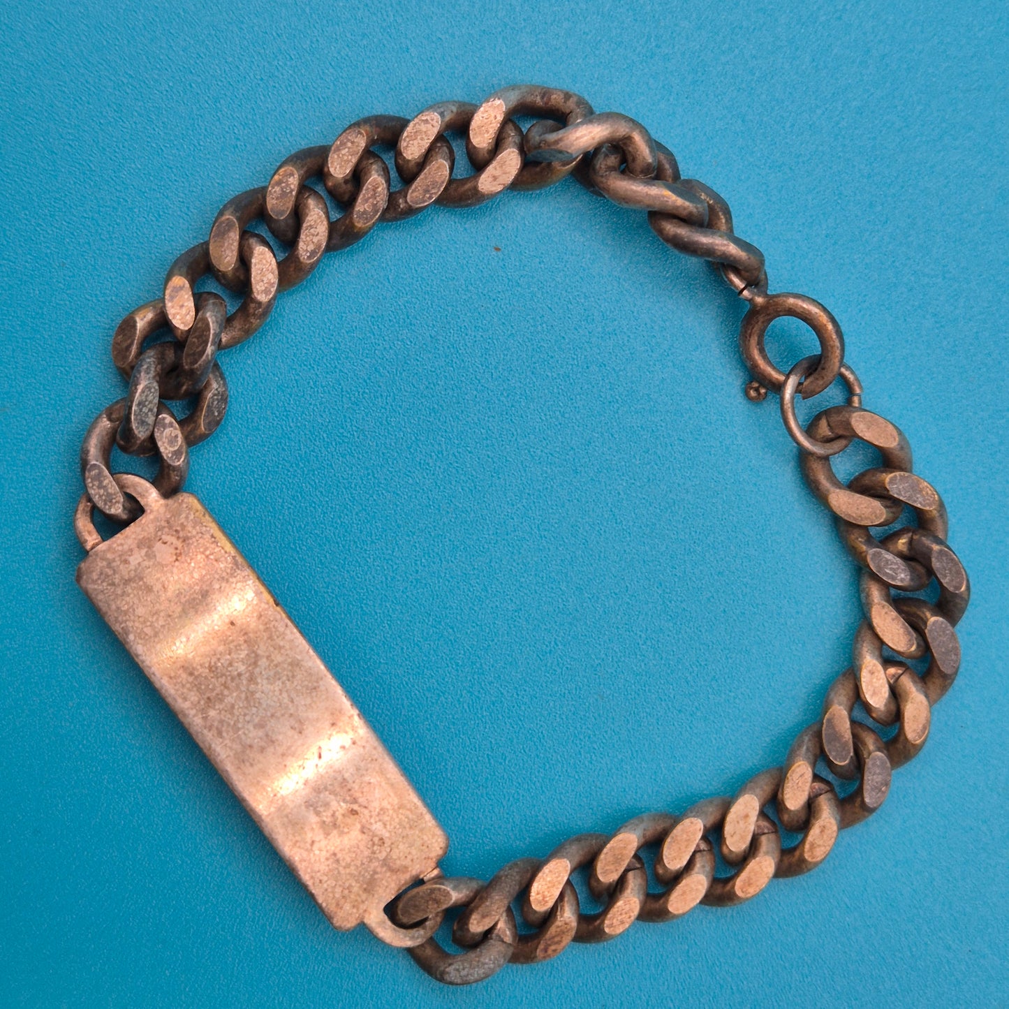 Massives Vintage Curb Chain ID-Armband Panzerkette mit Gravurplatte