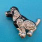 Vintage Hund Brosche Emaille Silberfarben mit funkelnden Strasssteinen