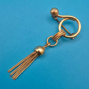 Vintage Brosche mit filigranem Quasten-Anhänger in Gold-Optik