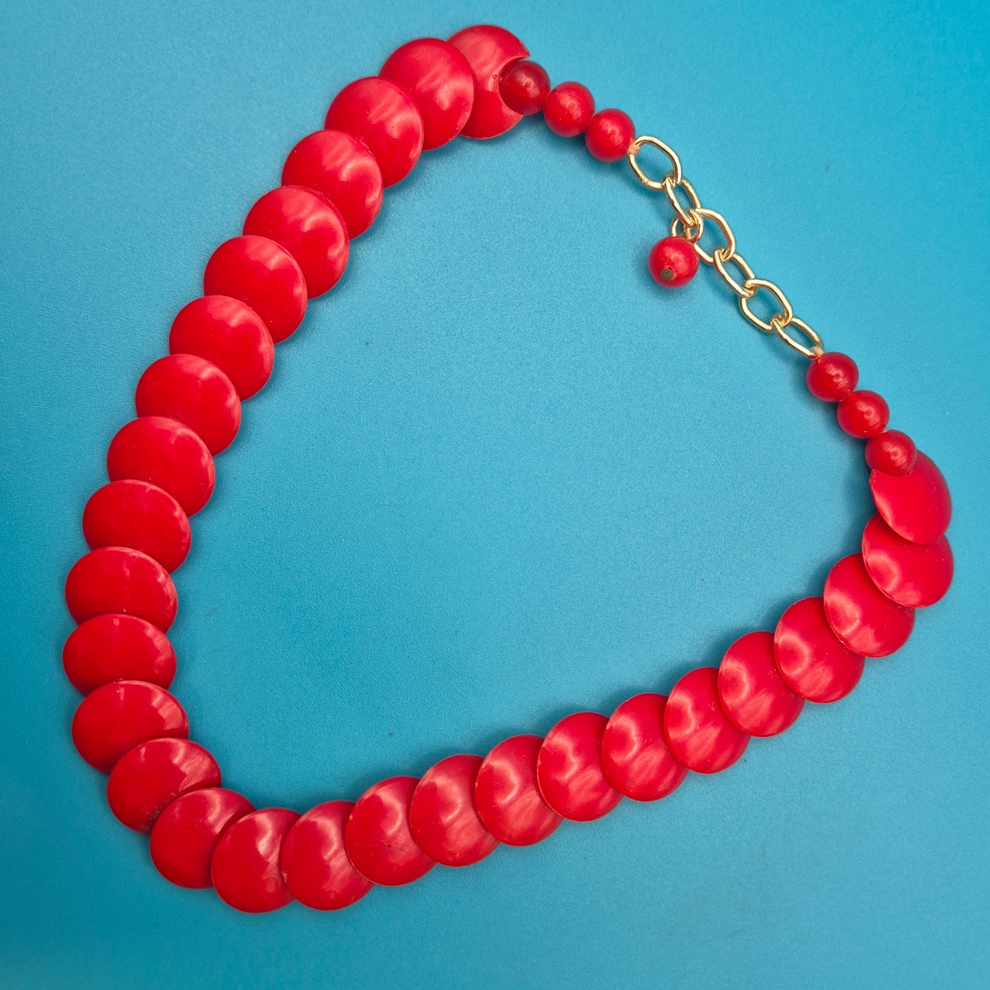 Vintage Statement-Kette in Knallrot – Scheiben-Design mit Goldakzenten