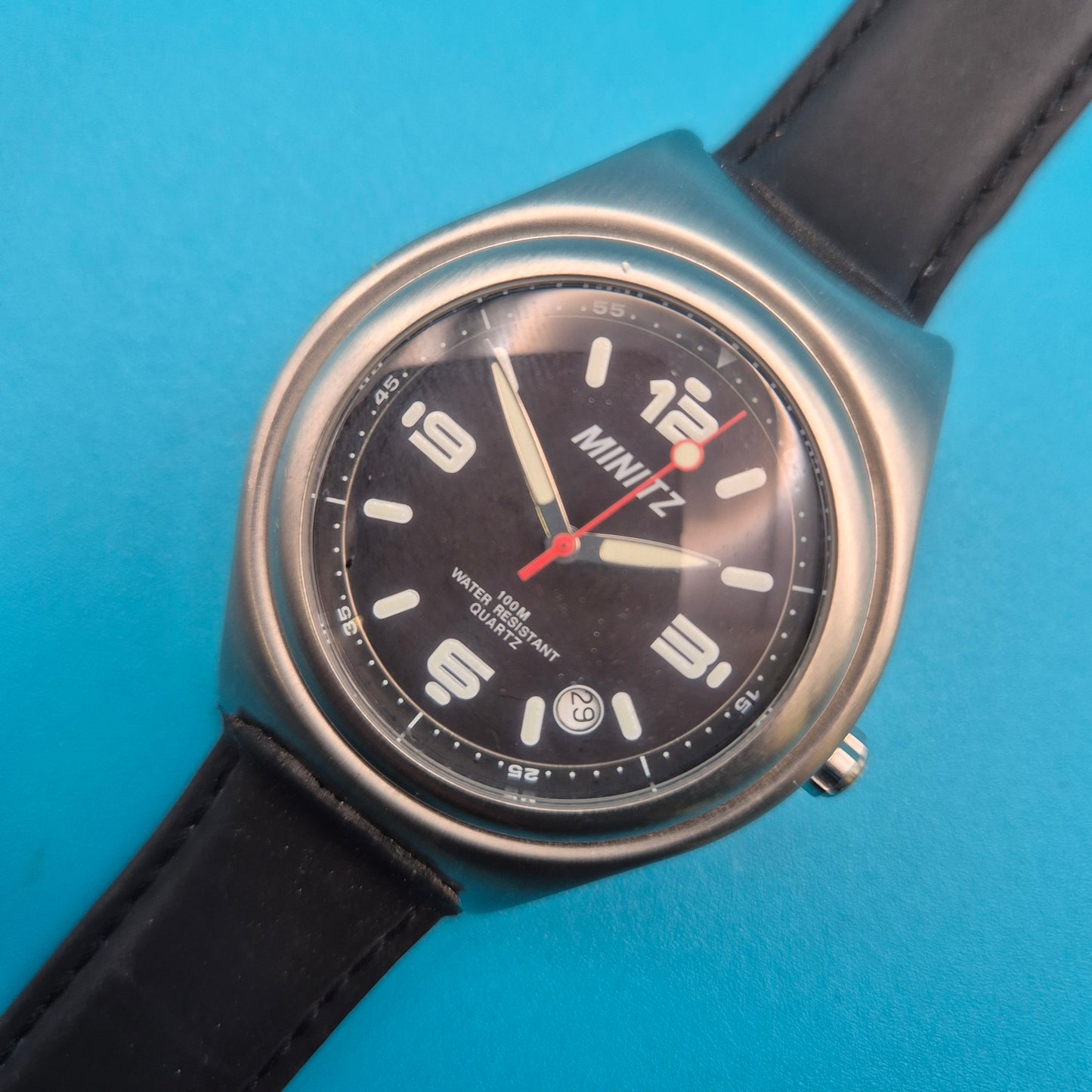 Vintage Minitz Herren-Armbanduhr 100M Quarz mit Datumsanzeige