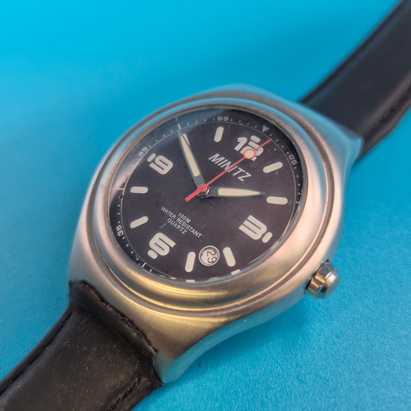 Vintage Minitz Herren-Armbanduhr 100M Quarz mit Datumsanzeige