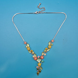 Vintage Blumen-Collier mit Emaille-Applikationen und Strassbesatz