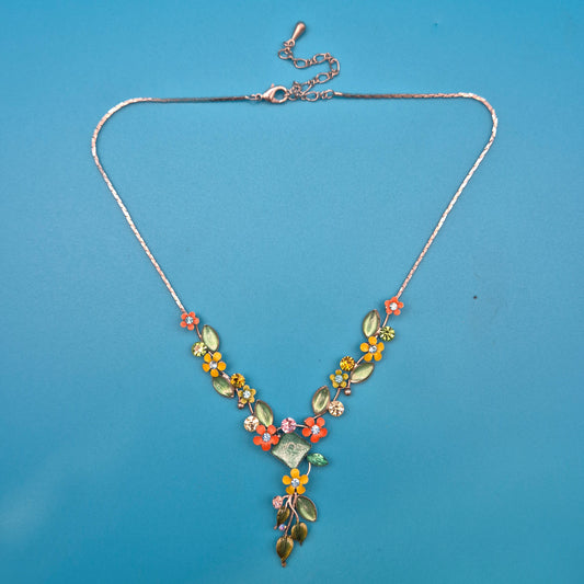 Vintage Blumen-Collier mit Emaille-Applikationen und Strassbesatz