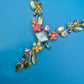 Vintage Blumen-Collier mit Emaille-Applikationen und Strassbesatz