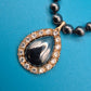 Elegante Vintage Kette mit anthrazitfarbenen Perlen & Tropfen-Anhänger