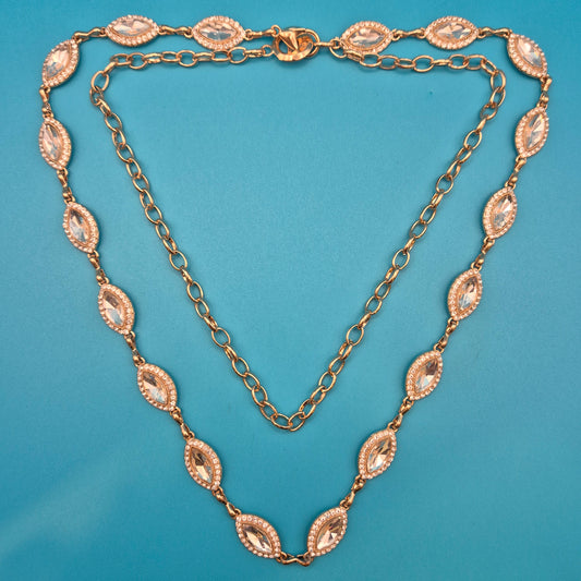 Elegante Vintage Goldfarbene Marquise-Kristallkette mit Gliederkette