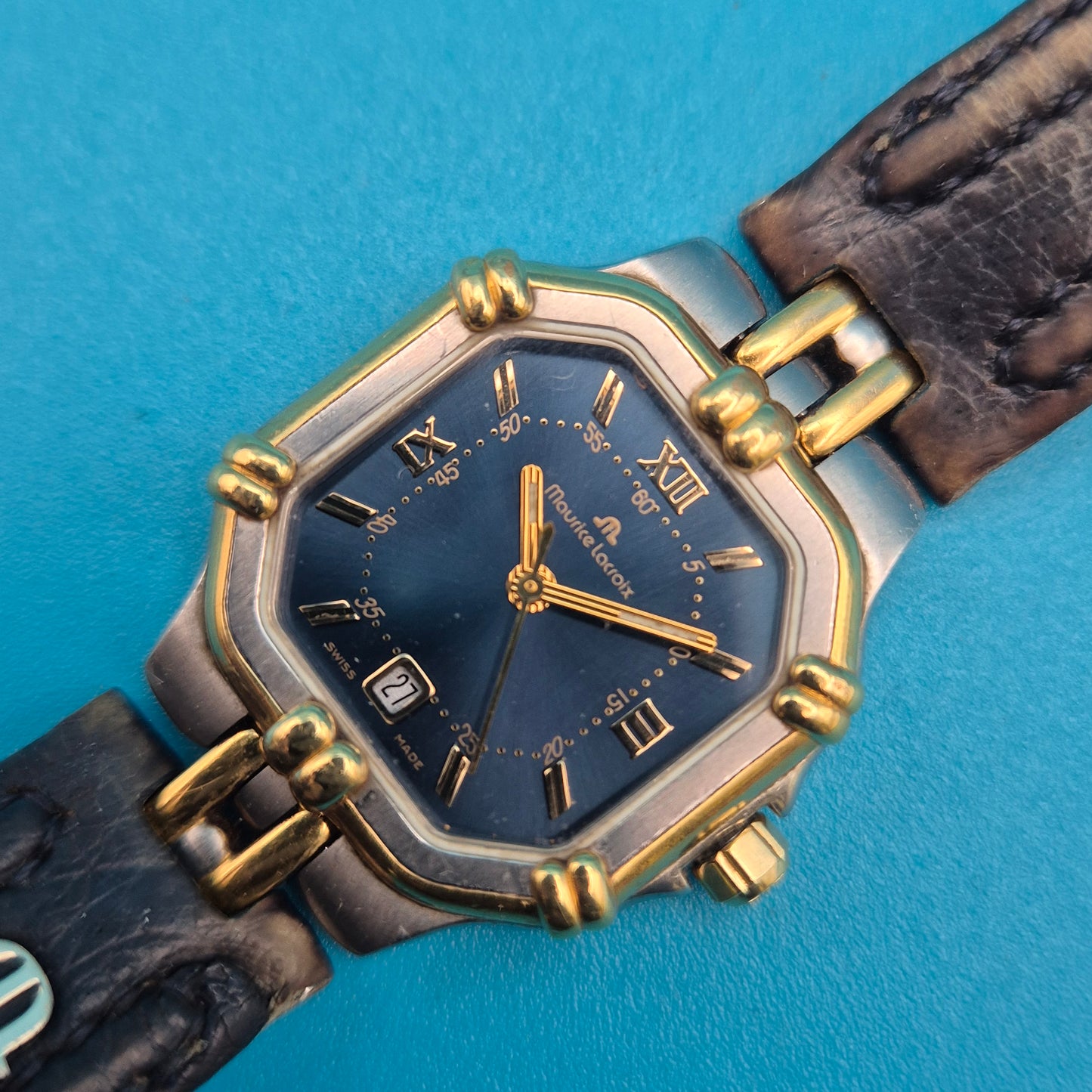 Maurice Lacroix Vintage Damenuhr Gold-Silber-Optik mit Datumsanzeige