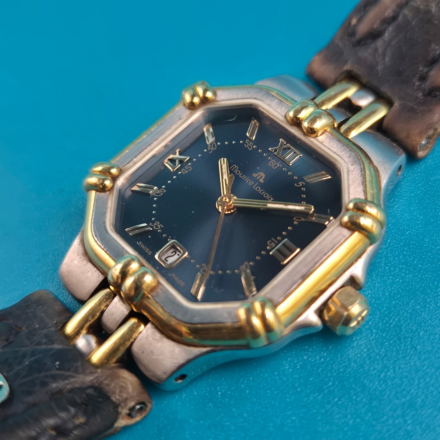 Maurice Lacroix Vintage Damenuhr Gold-Silber-Optik mit Datumsanzeige
