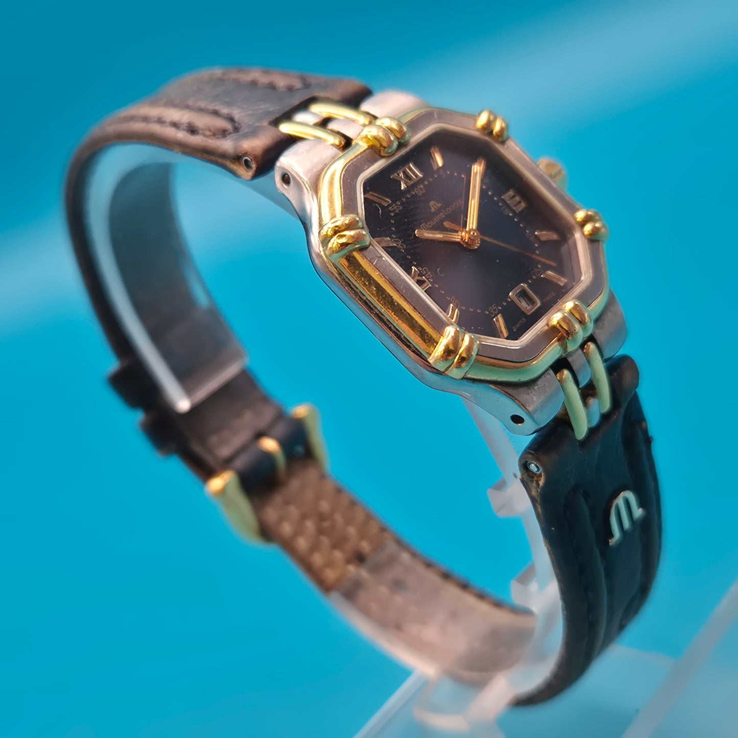 Maurice Lacroix Vintage Damenuhr Gold-Silber-Optik mit Datumsanzeige